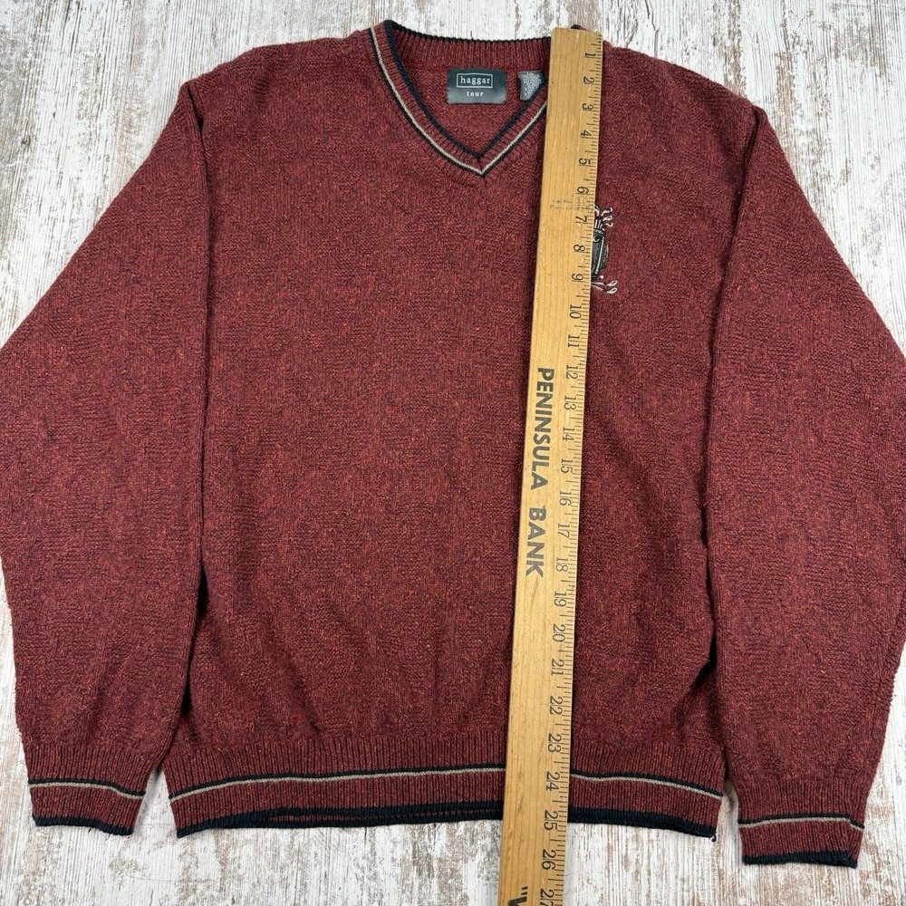 HAGGAR TOUR Large L Burgundy Grandpa Sweater Embroidered V-Neck Pullover Golf - Picture 5 of 7